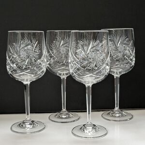 4 Vintage Pinwheel Crystal Red Wine Glasses Goblets Elegant Fancy Glassware
